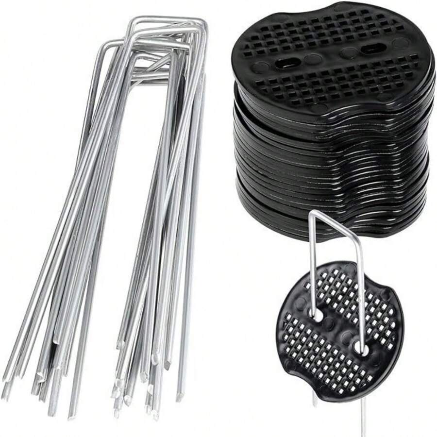 1 set de estacas de tienda de campaña en forma de U reutilizables de acero inoxidable. Con acabado pulido y resistencia a la corrosión. Conveniente de usar, ideal para carpas de camping, reforzar el césped y cumplir con varios requisitos del sitio. También aplicable para el deshierbe y el paisajismo en jardines.