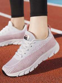 Tênis Esportivos Casuais de Mulher Cor Sólida, Bico Redondo, Cadarço Cruzado, Material de Tecido, Tênis de Malha Slip-on de Mulher Cor Sólida, Bico Redondo, Amarração Cruzada