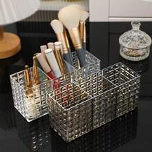 1 件 3/4 节钻石纹透明化妆刷架和化妆品收纳盒 - 梳妆台收纳口红、护肤品、眉笔 | 浴室台面和卧室桌面收纳盒（透明黑/白） - 透明 - 查看 2
