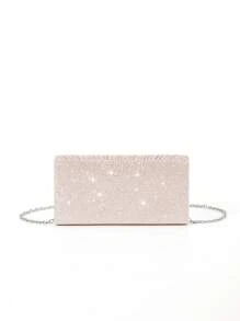 1pc Diamond Rhinestone Mini Glitter Pleated Chain Handbag, Shiny Party Evening Clutch For Wedding - Champagne - View 4