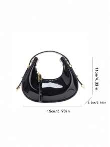 1 pieza Bolso mini infantil PU brillante con forma de media luna, correa de hombro ajustable, cierre de cremallera, bolso estético, moda casual y cómoda, suave y versátil, apta para salidas diarias, jugar, compras diarias y viajes de niñas