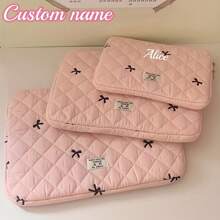 1pc Customized Embroidered Name Bow Laptop Sleeve - Polyester Material, Plaid Pattern, Personalized Name Computer Bag, Fits 10/11", 13/14", 15/15.6" Tablets And Laptops, Suitable For Office, Business, Gifts, Birthday, Friends - Multicolor - View 5