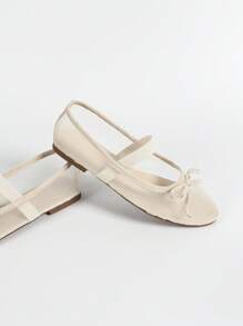 Women's Round Toe Mesh Bow Ballet Flats, Elegant Minimalist Breathable Retro Mary Jane Style, Both Fashionable And Comfortable For Everyday Wear - Apricot - View 5