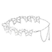 1 件女士蝴蝶链腰带，银色时尚百搭腰链连衣裙配饰，适合衬衫、裙子四季