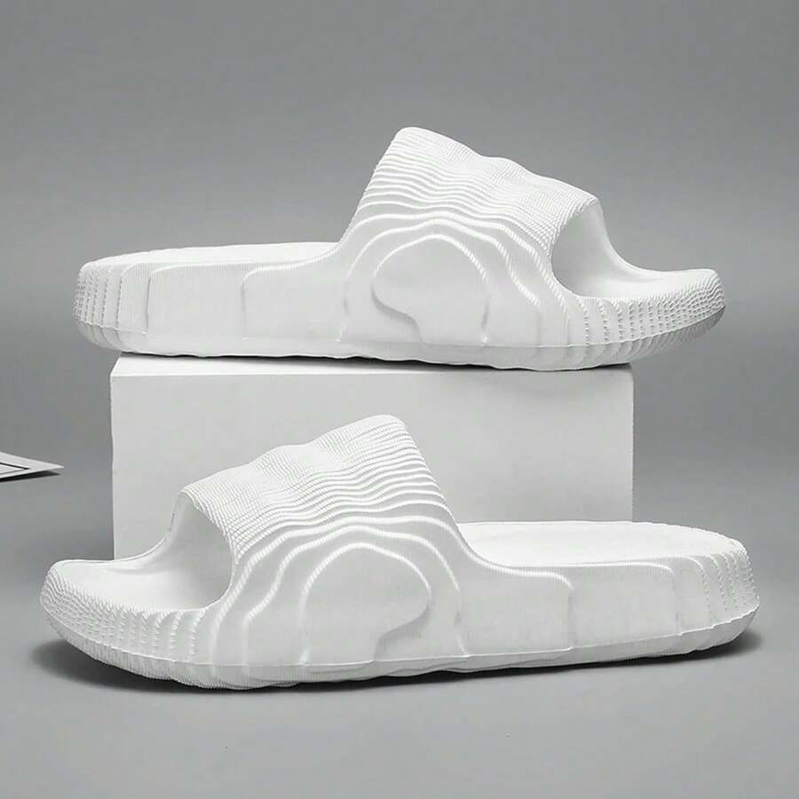 Soft Indoor Slippers For Couples - Summer Skid-Proof Bathroom Sandals, Solid Color Flip Flops For Men And Women, Comfortable Flat Shoes For Home Use - White - View 1