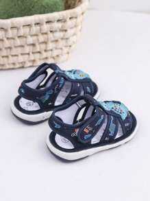 GENGASUN 1 pieza Zapatos con sonaja redondos de lona con estampado de dibujos animados para bebé