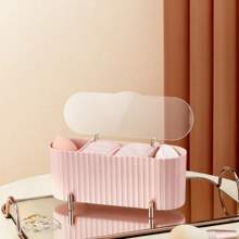 Desk Makeup Brush Holder, Clear Lidded Makeup Pad Storage Box, Makeup Sponge & Clean Swab Organizer