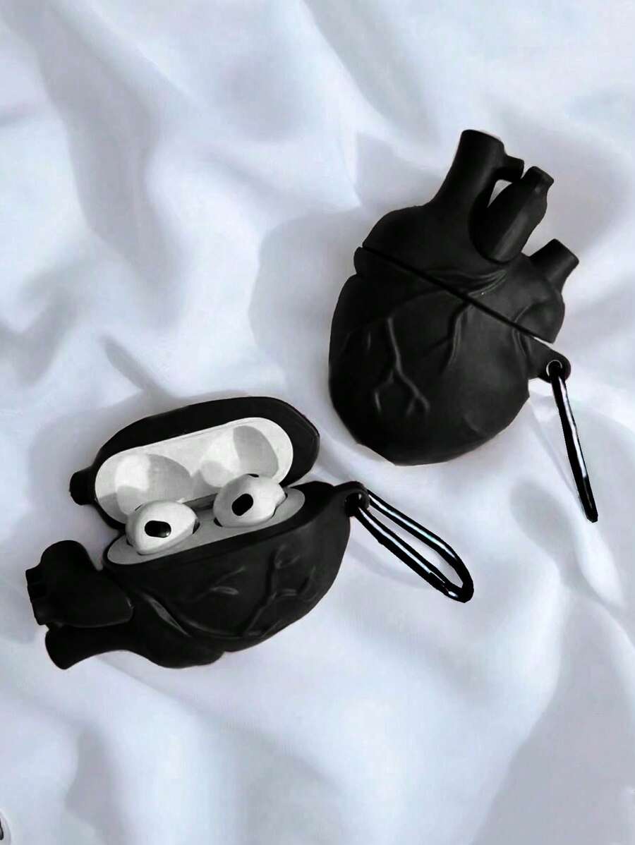 1 个独特心形蓝牙耳机保护壳兼容 Apple Pro 第 2 代、1/2/3/4 代蓝牙耳机可爱卡通风格男女通用创意保护套（不含耳机） - 黑色 - 查看 1