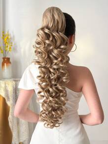 28 Inch Long Deep Wave Thermoplastic Synthetic Ponytail Hair Clip, Daily Use Heat Resistant Ponytail Hair Accessory For Women - Linen Gold - View 11