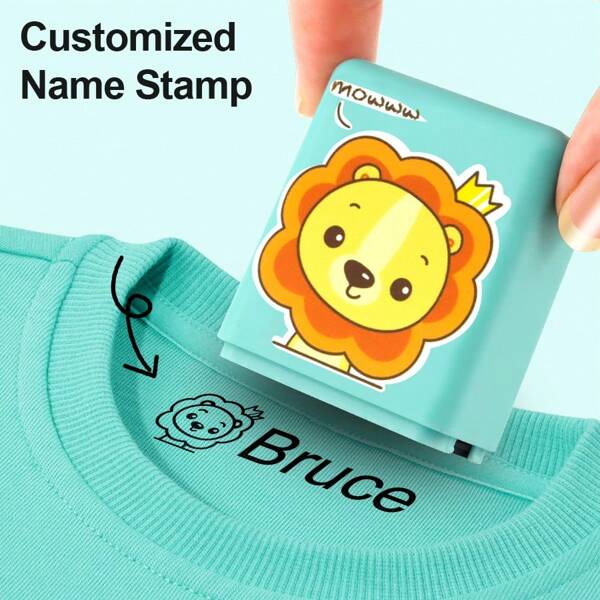 Ștampila cu nume de desene animate personalizabilă pentru îmbrăcăminte, pantofi, cutii de prânz, rucsacuri - plastic durabil, cerneală neagră rezistentă la apă, ușor de utilizat, fără pene, ideală pentru școală și birou.