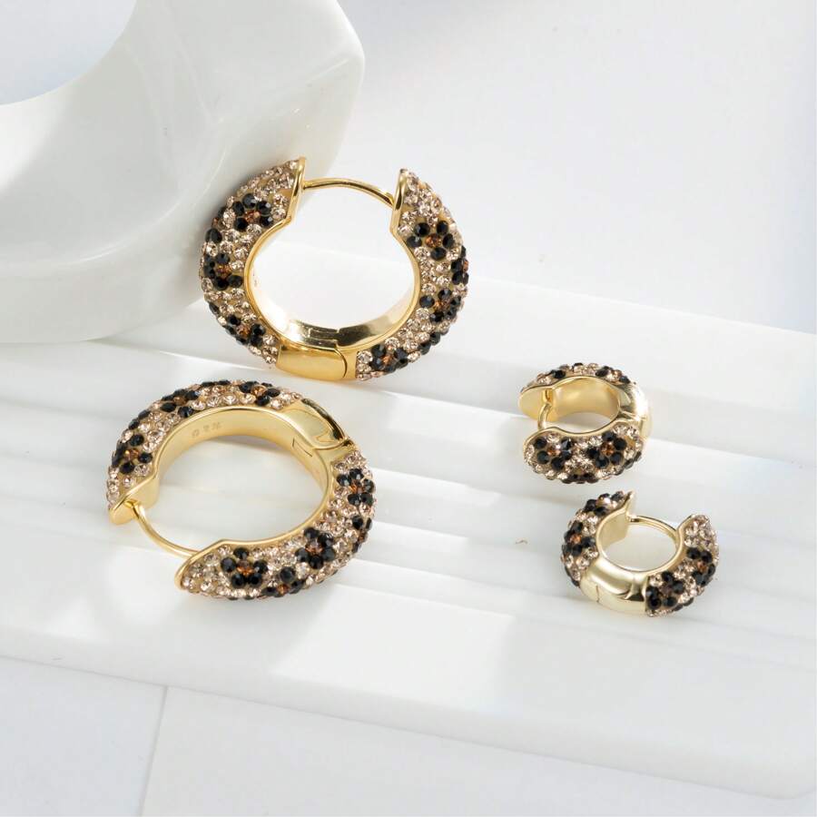 925 银女士环形耳环，时尚水晶环形礼物，15 毫米 - 35 毫米 - Leopard hoop - 查看 1