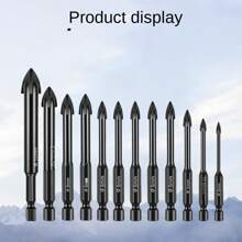 三角钻头 四刃十字黑色 玻璃钻头 硬质合金陶瓷钻头 多功能六角柄玻化砖钻孔工具 适用于：陶瓷、瓷砖、玻璃钻孔 型号：3/4/5/6/8/10/12mm - 彩色 - 查看 3