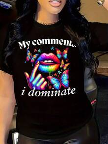 Camiseta gráfica de moda holgada con estampado de estilo pop art para mujer en verano - Negro - Ver 1