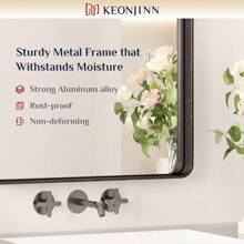 Keonjinn Black Bathroom Mirror For Vanity 24 X 36 Inch Metal Framed Wall Mirror Matte Black Rounded Rectangle Farmhouse Mirror HD Tempered Glass Wall-Mounted Decorative Mirror Horizontal Vertical Home Bathroom Decor