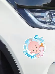 1pc Big-Eyed Pink Baby Reflective Car Sticker 'Baby On Board' Warning Sign For Car Windows, Everyday Use - Pink - View 6