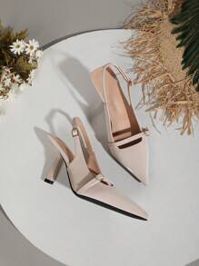 OMS 女士复古露背黑色尖头细高跟一脚蹬鞋，适合日常、婚礼、派对场合