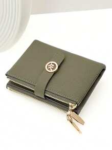 MINGYOU Women Short Snap Button PU Leather Wallet Soft Multi-Function Fashion Casual Card Case Zipper Minimalist Student Coin Purse Compact And Stylish For Women Wallet Mini Wallet Purse Wallet Small Wallet - Green - View 9