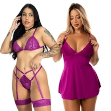 Lace Backless Camisole Kit + Garter Belt Set - 玫瑰紅 - 查看 1