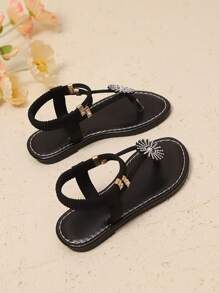 1 Paio di Sandali Alla Moda con Glitter, Strass Colorati e Decorazione a Girasole per Bambine/Bambine Piccole Taglia Comoda, Cinturino Elastico, Punta Tonda, Suola Piatta Antiscivolo, Stile Boho-Chic, Adatti per Bambine dai 3 ai 12 Anni, Uso Quotidiano, Casual, Feste, Viaggi, Vacanze, Primavera/Estate 2026 - nero - Visualizzare 3