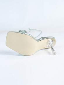 女士婚礼系带高跟鞋、女士编织材料细高跟鞋、女士透明坡跟凉鞋、女士加大码系带高跟鞋 - 淺藍色 - 查看 9