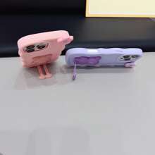 1pc Candy-Colored Wavy Floral & Small Bear Kickstand Phone Case Compatible With Iphone 16, Galaxy S24 Ultra, Infinix Smart 8/Infinix Hot 40i/Tecno Spark 20/Tecno Spark 20C/Tecno Spark Go 2024