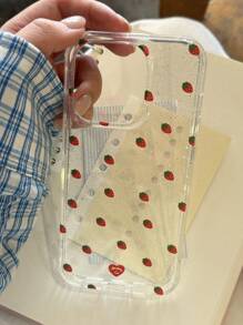 Glitter Shiny Full Screen Strawberry Clear Phone Case Compatible With IPhone 16 15 14 13 12 11 Pro Max 16 15 14 Plus Cute Soft Back Cover Gift - Strawberry - View 2