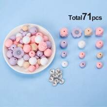 8/30/71pcs Exquisite 3D Floral Silicone Focal Beads Set - With Roses, Poppies, Round & Hexagonal, 1.0 - 2.0mm Delicate Size, Ideal For DIY Jewelry, Creative Necklaces, Bracelets, Pen & Keychain, Versatile Choice For Jewelry DIY