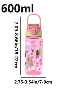 1 pieza Vaso de agua portátil de 600ml con diseño de dibujos animados para niños, tapa con resorte, portátil para estudiantes hombres y mujeres, vaso escolar de plástico portátil hombre y mujer