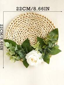 1/5 vòng hoa trang trí tường bằng rơm đan thủ công - Trang trí hoa treo phong cách mộc mạc Boho với hoa hồng trắng nhân tạo và lá xanh, hoàn hảo cho mùa xuân/hè, đám cưới, Ngày của Mẹ, nhà và phòng khách theo phong cách nông trại. - Nhiều màu - Xem 4