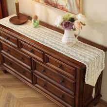 1pc American Country Style Handmade Lace Tassel Table Runner, Decorative For Kitchen, Wedding, Party, Living Room, Dresser