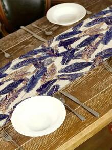 1pc Feather Pattern Table Runner, Daily Home Decor Table Runner, Home Decoration Indoor/Outdoor Party Supplies, Room Decor. Suitable For Daily Home Kitchen Decor And Event Party Decoration