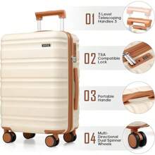 Suitcase Set 3 Piece, 20 IN Carry On Luggage With PC Hard Shell, TSA Lock Spinner Wheels Extension Handle Suitcase Set, Luggage Set With Fully Lined Interior