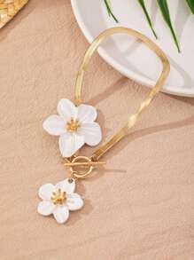 1pc Fashionable White Painted Flower Simple Elegant Personalized Girl's Anklet, Suitable For Vacations And Parties Valentines