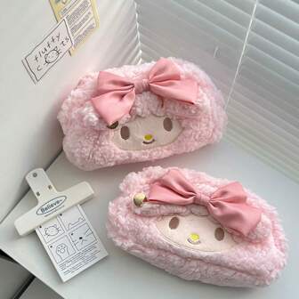 Sanrio 1pc Cute Melody Plush Pencil Case, Sanrio Pen Bag, Large Capacity Cartoon Lamb Stationery Bag, Pink Romance School Pen Storage Box