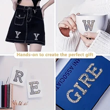 26pcs AB Colored Adhesive Back Letter Rhinestone Letter ABC Stitching Iron Patch Rainbow Shining Emblem Name DIY Dress Jeans Application Decoration Accessories - Purple Base Cloth AB Color - View 9