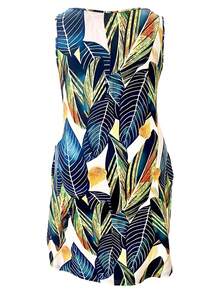 Plus Size Fashionable Printed Vacation Style Sleeveless Dress With Pockets - Multicolor - View 5