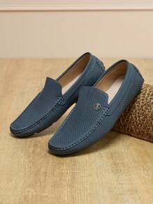 Men's Slip-On Formal Loafers Shoes, Man Classic Breathable Moccasins Flats Shoes And Comfortable Walking Shoes In Business, Casual Driving And Wedding - 藍色 - 查看 3