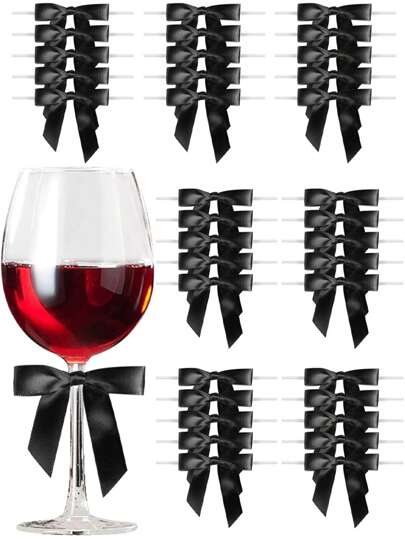 20pcs Satin Ribbon Black Bow Decor,Premade Pink Twist Tie Bows,For Gift Wrapping Black Bow,Treat Bags Party Favors Wedding Decorations
