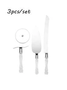 2Pcs/Set Wedding Cake Cutting Set, Including Stainless Steel Blade Cake Knife And Server, Silver Color With Acrylic Faux Crystal Handle, Perfect For Wedding, Bridal Shower, Anniversary, Housewarming And Birthday Gifts Christmas Gift Back To School