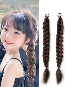 2pcs Girl Wig Braid Hair Accessories For Kids Girl Classical Traditional Child Fishbone Plait Pigtails Ponytail Headgear - Black - View 8