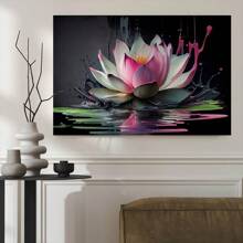 1pc Framed Canvas Poster Lotus Flower Large Wall Art Canvas Paintings Ideal Gift For Bedroom Living Room Corridor Wall Art Wall Decor Room Decoration Ready To Hang