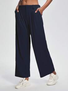 2PCS Women's High Waist Wide Leg Pants Spring And Summer Solid Color Casual Sweatpants Wide Leg Pants High Waisted Waffle Knit Casual Slacks Work Pants Business Palazzo Trousers With Pockets Comfortable And Skin Friendly