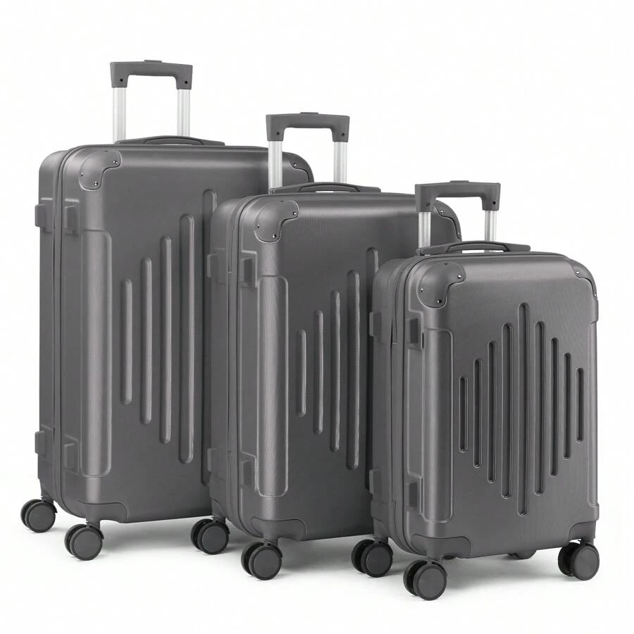 3 Piece Travel Suitcase With Corner Protectors, 20/24/28 Inch, Durable Hard Shell, 360 Degree Spinner Wheels, Multifunctional, Large Capacity, Lightweight, Fashionable Multicolor - 3 In 1 Dark Grey - View 1