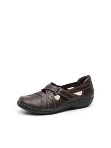 Women Comfortable Loafers Arch Support Mary Jane Style Slip On Casual Walking Hollow Cutout Flats Loafers Closed Toe Work Shoes - Cà phê nâu - Xem 9
