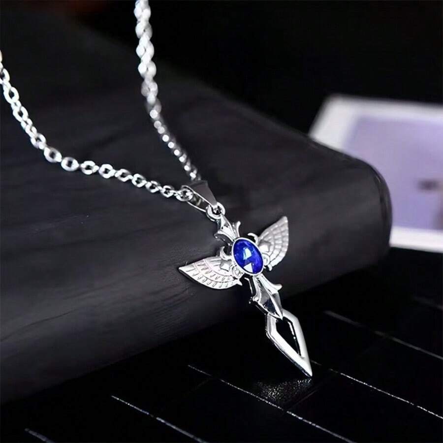 1 chiếc vòng cổ hình đôi cánh thiên thần, vòng cổ mặt dây chuyền thời trang hip-hop đường phố dành cho nam - Bạc - Xem 1