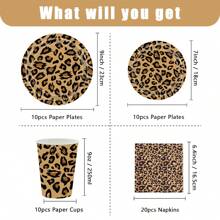 Leopard Print Party Supplies - Cheetah Print Party Decorations Tableware, Plate, Cup, Napkin, Cutlery, Animal Leopard Theme Birthday Supplies