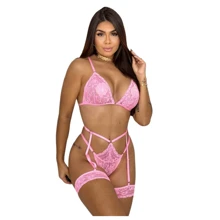 Lace Backless Camisole Kit + Garter Belt Set - 粉色 - 查看 3