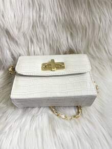 Women's Crocodile Shoulder Bag With Crossbody Strap And Swivel Closure - Beige - View 5