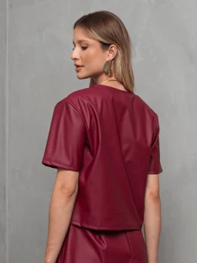 Women Blouses - 酒紅色 - 查看 2