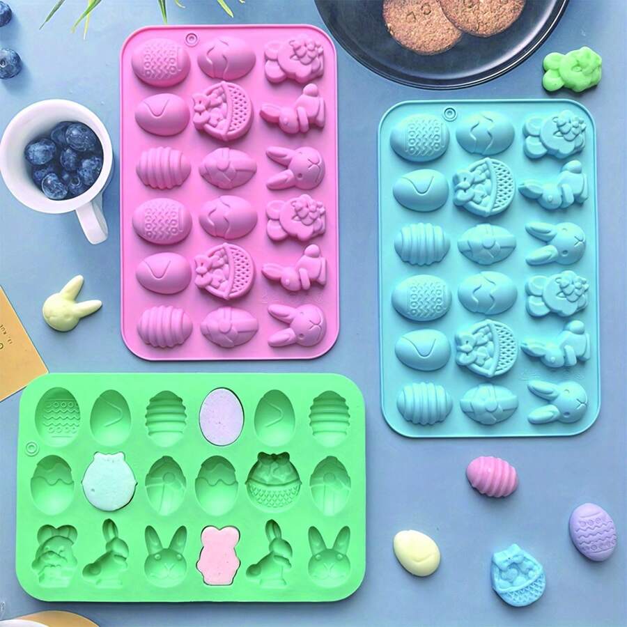 1 pieza de molde de silicona de huevo de Conejo de Pascua de color aleatorio, molde para caramelos, gelatinas, pasteles, gofres, rosquillas, chocolates, molde de pastel con forma creativa, molde para velas, molde para hacer jabón, artesanía con arcilla, multiusos para manualidades